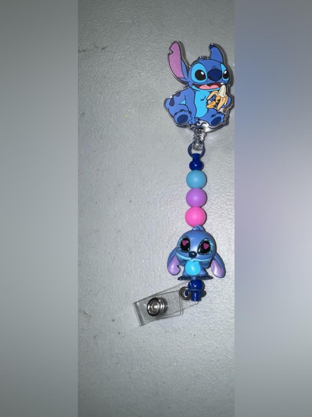 Cute Blue Stitch Beaded Badge Reel handmade